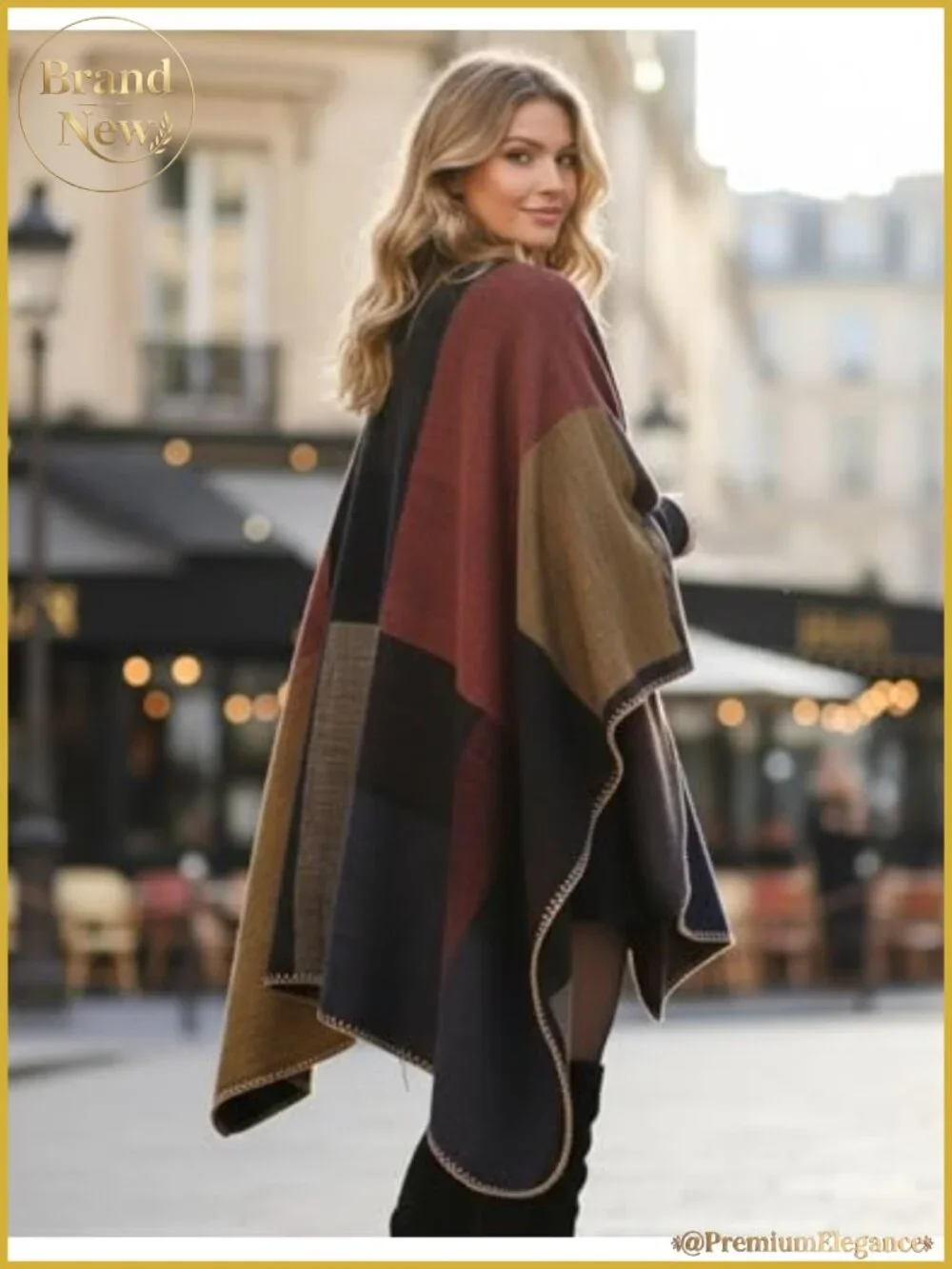 Reversible Plaid Poncho Wrap Open Front Cardigan Shawl Cape